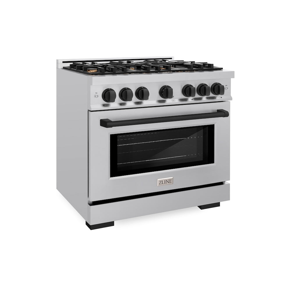 ZLINE Autograph 36" 5.2 cu. ft. Select Dual Fuel Range with 6 Burners in Stainless Steel with Matte Black Accents, HDRZ-36-MB