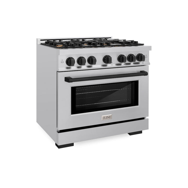 ZLINE Autograph 36" 5.2 cu. ft. Select Dual Fuel Range with 6 Burners in Stainless Steel with Matte Black Accents, HDRZ-36-MB