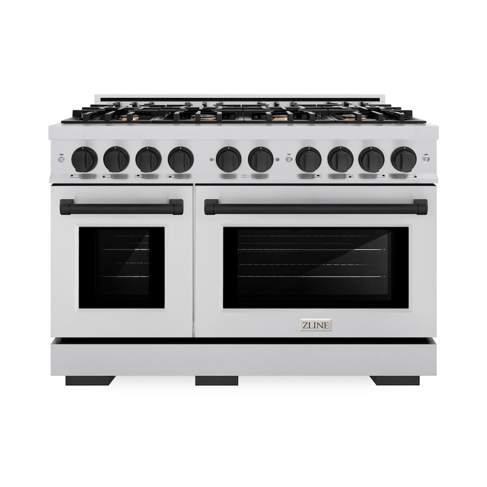 ZLINE Autograph 48" 6.7 cu. ft. Select Double Oven Dual Fuel Range with 8 Burners in Stainless Steel and Matte Black Accents, HDRZ-48-MB