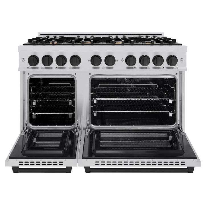 ZLINE Autograph 48" 6.7 cu. ft. Select Double Oven Dual Fuel Range with 8 Burners in Stainless Steel and Matte Black Accents, HDRZ-48-MB