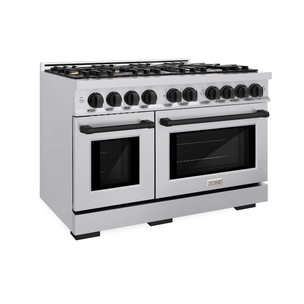 ZLINE Autograph 48" 6.7 cu. ft. Select Double Oven Dual Fuel Range with 8 Burners in Stainless Steel and Matte Black Accents, HDRZ-48-MB