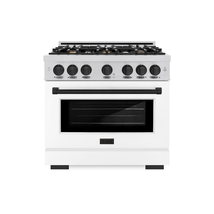 ZLINE Autograph 36" 5.2 cu. ft. Select Dual Fuel Range with 6 Burners in Stainless Steel with White Matte Door and Matte Black Accents, HDRZ-WM-36-MB