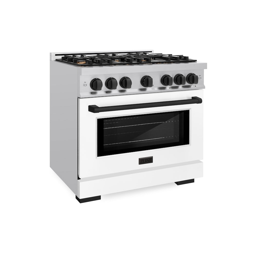 ZLINE Autograph 36" 5.2 cu. ft. Select Dual Fuel Range with 6 Burners in Stainless Steel with White Matte Door and Matte Black Accents, HDRZ-WM-36-MB