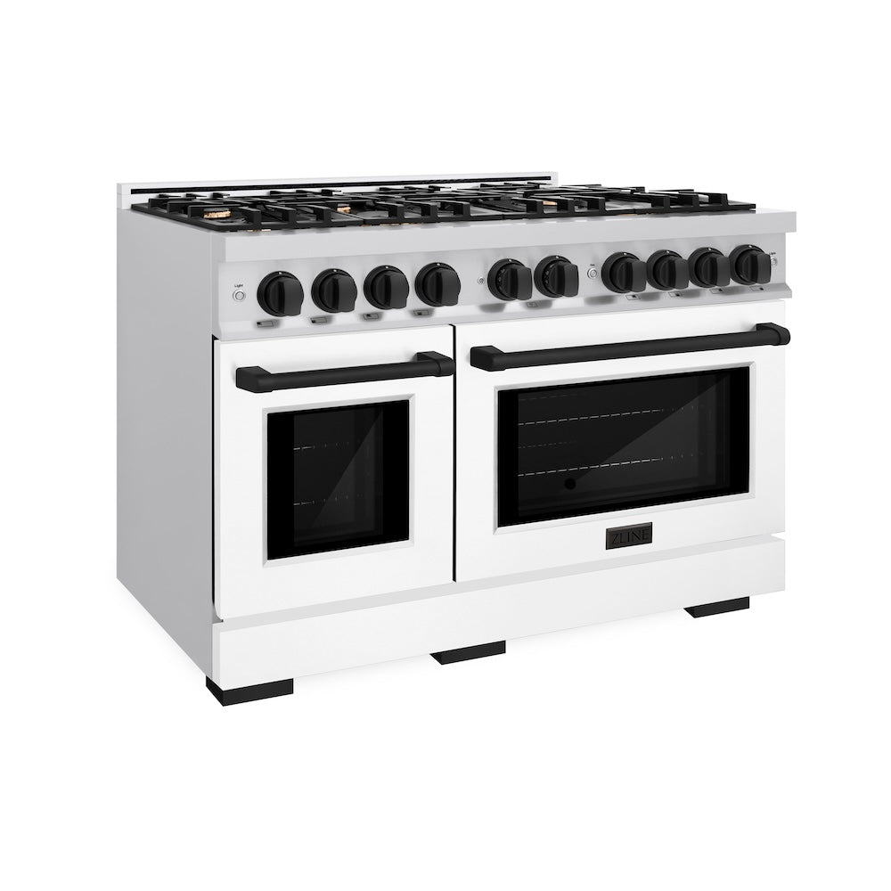 ZLINE Autograph 48" 6.7 cu. ft. Select Double Oven Dual Fuel Range with 8 Burners in Stainless Steel with White Matte Door and Matte Black Accents, HDRZ-WM-48-MB