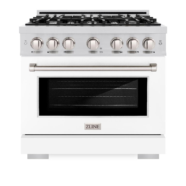 ZLINE 36" 5.2 cu. ft. Select Dual Fuel Range with 6 Burners in Stainless Steel with White Matte Door, HDR-WM-36