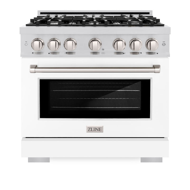 ZLINE 36 in. 5.2 cu. ft. Select Dual Fuel Range with 6 Burner Gas Cooktop and Electric Convection Oven in Stainless Steel with White Matte Door, Open Box-Excellent Condition