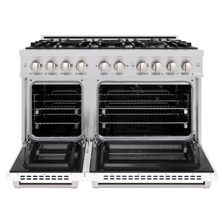 ZLINE 48 in. 6.7 cu. ft. Select Double Oven Dual Fuel Range with 8 Burner Gas Cooktop in Stainless Steel with White Matte Doors, Open Box-Excellent Condition