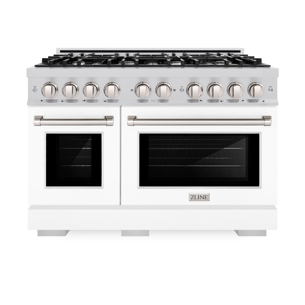 ZLINE 48 in. 6.7 cu. ft. Select Double Oven Dual Fuel Range with 8 Burner Gas Cooktop in Stainless Steel with White Matte Doors, Open Box-Excellent Condition