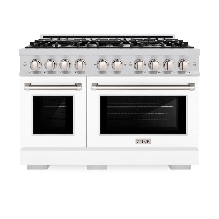 ZLINE 48 in. 6.7 cu. ft. Select Double Oven Dual Fuel Range with 8 Burner Gas Cooktop in Stainless Steel with White Matte Doors, Open Box-Excellent Condition