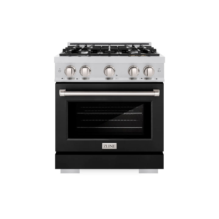 ZLINE 30 in. 4.2 cu. ft. Select Gas Range with 4 Burner Cooktop and Convection Gas Oven in Stainless Steel with Black Matte Door, Open Box-Excellent Condition