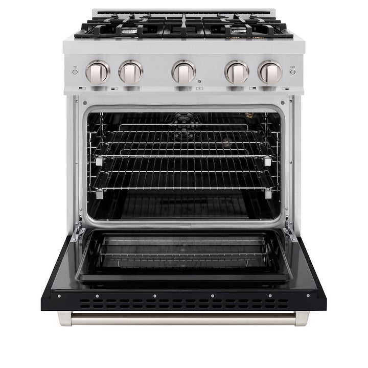 ZLINE 30 in. 4.2 cu. ft. Select Gas Range with 4 Burner Cooktop and Convection Gas Oven in Stainless Steel with Black Matte Door, Open Box-Excellent Condition