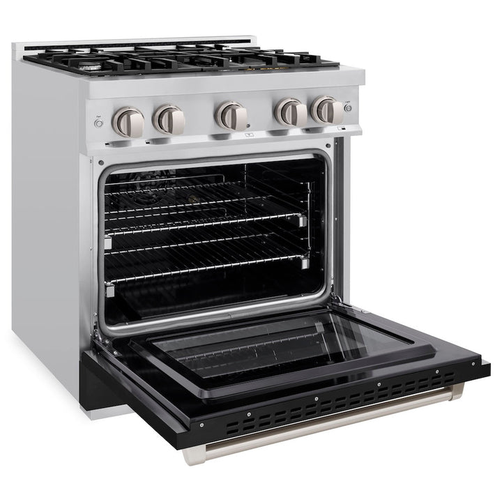 ZLINE 30 in. 4.2 cu. ft. Select Gas Range with 4 Burner Cooktop and Convection Gas Oven in Stainless Steel with Black Matte Door, Open Box-Excellent Condition