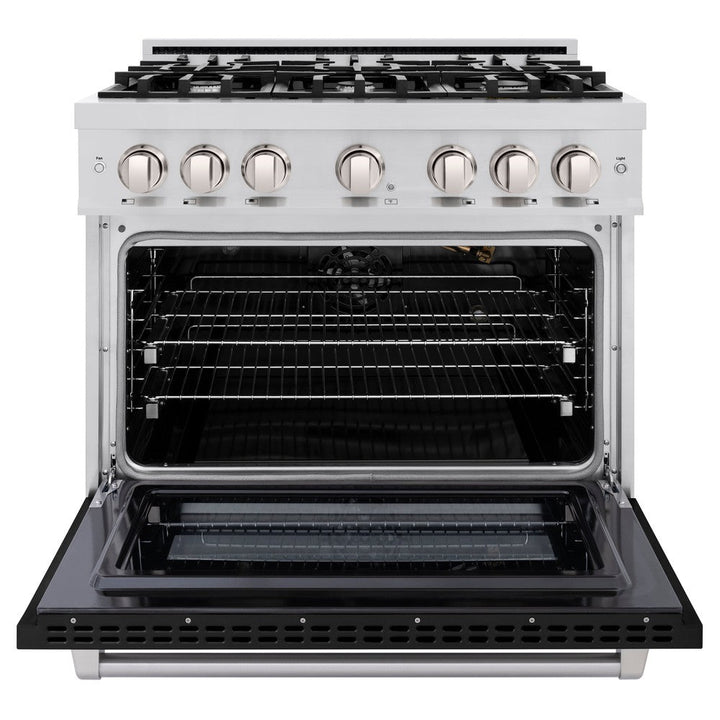 ZLINE 36" 5.2 cu. ft. Select Gas Range with 6 Burners in Stainless Steel with Black Matte Door, HGR-BLM-36