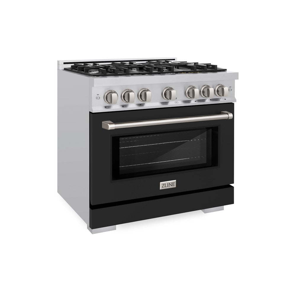 ZLINE 36" 5.2 cu. ft. Select Gas Range with 6 Burners in Stainless Steel with Black Matte Door, HGR-BLM-36