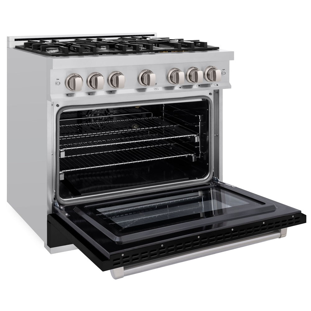 ZLINE 36" 5.2 cu. ft. Select Gas Range with 6 Burners in Stainless Steel with Black Matte Door, HGR-BLM-36