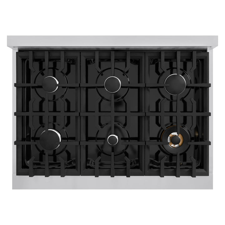 ZLINE 36" 5.2 cu. ft. Select Gas Range with 6 Burners in Stainless Steel with Black Matte Door, HGR-BLM-36