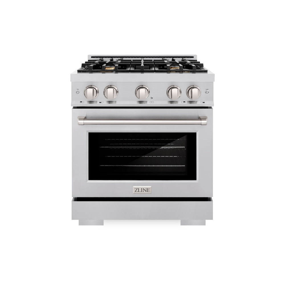 ZLINE 30 in. 4.2 cu. ft. Select Gas Range with Convection Gas Oven in Stainless Steel with 4 Brass Burners, Open Box-Excellent Condition