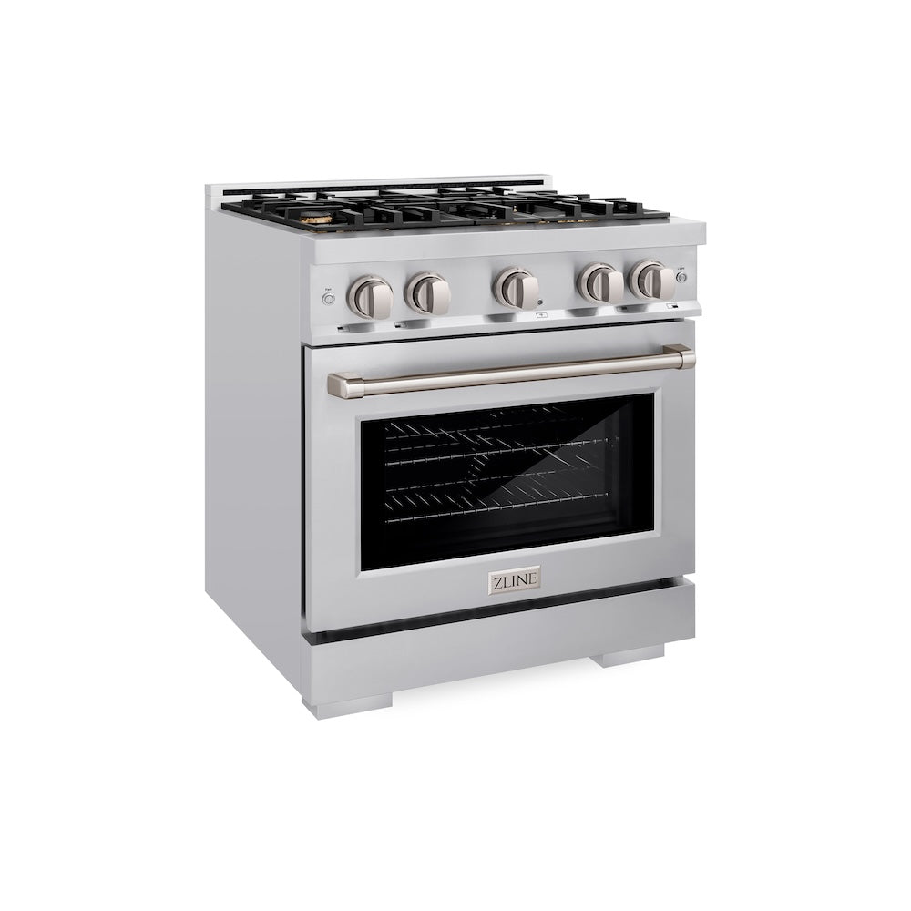 ZLINE 30 in. 4.2 cu. ft. Select Gas Range with Convection Gas Oven in Stainless Steel with 4 Brass Burners, Open Box-Excellent Condition