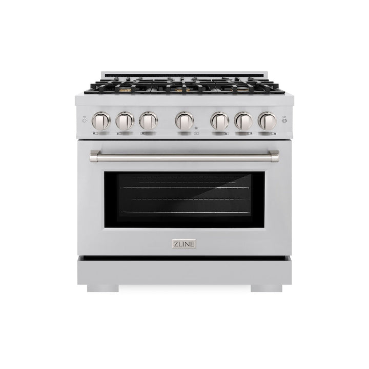 ZLINE 36 in. 5.2 cu. ft. Select Gas Range with Convection Gas Oven in Stainless Steel with 6 Brass Burners, Open Box-Excellent Condition