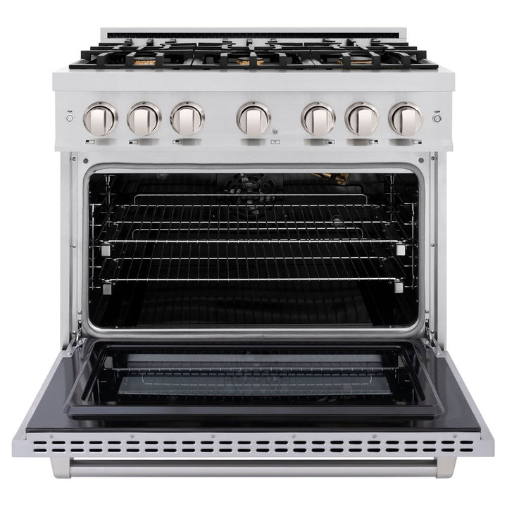 ZLINE 36" 5.2 cu. ft. Select Gas Range with Convection Gas Oven in Stainless Steel with 6 Brass Burners, HGR-BR-36