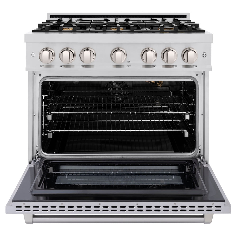 ZLINE 36 in. 5.2 cu. ft. Select Gas Range with Convection Gas Oven in Stainless Steel with 6 Brass Burners, Open Box-Excellent Condition