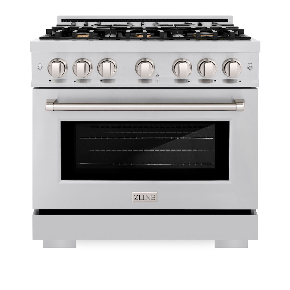 ZLINE 36 in. 5.2 cu. ft. Select Gas Range with Convection Gas Oven in Stainless Steel with 6 Brass Burners, Open Box-Excellent Condition