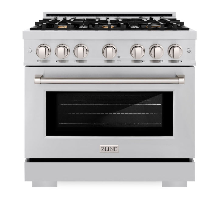 ZLINE 36 in. 5.2 cu. ft. Select Gas Range with Convection Gas Oven in Stainless Steel with 6 Brass Burners, Open Box-Excellent Condition