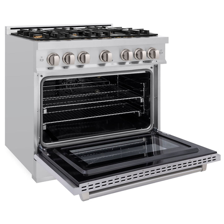 ZLINE 36 in. 5.2 cu. ft. Select Gas Range with Convection Gas Oven in Stainless Steel with 6 Brass Burners, Open Box-Excellent Condition