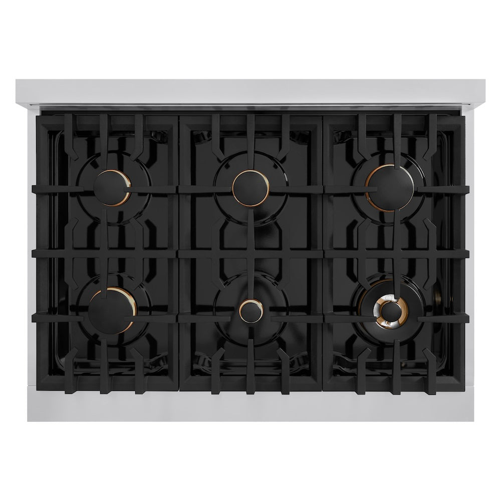 ZLINE 36 in. 5.2 cu. ft. Select Gas Range with Convection Gas Oven in Stainless Steel with 6 Brass Burners, Open Box-Excellent Condition