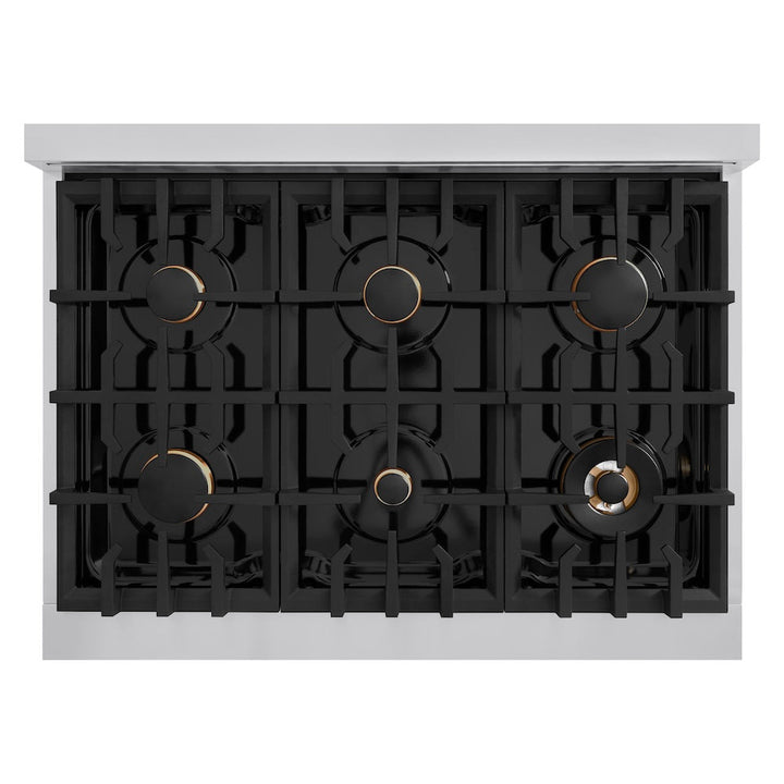 ZLINE 36 in. 5.2 cu. ft. Select Gas Range with Convection Gas Oven in Stainless Steel with 6 Brass Burners, Open Box-Excellent Condition