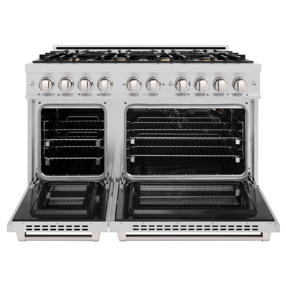 ZLINE 48 in. 6.7 cu. ft. Select Double Oven Gas Range in Stainless Steel with 8 Brass Burners, Open Box-Excellent Condition