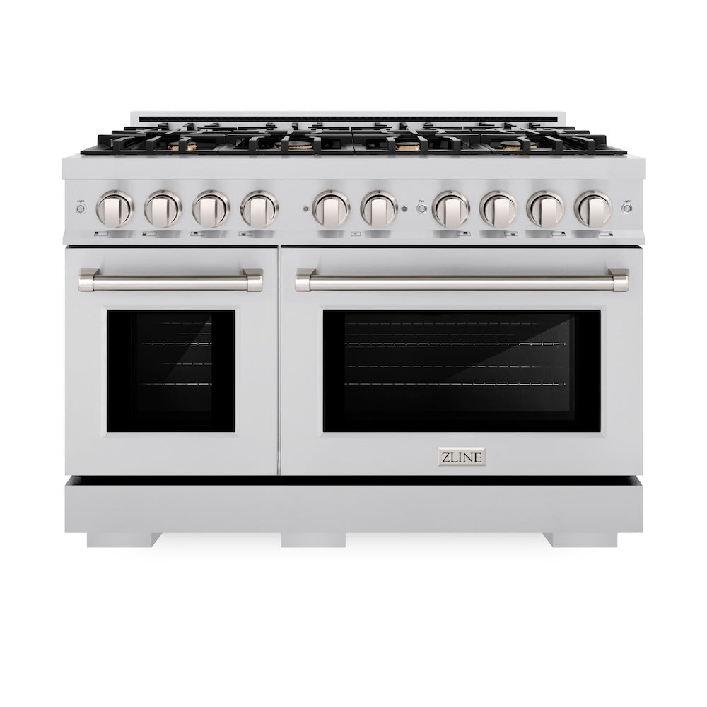 ZLINE 48 in. 6.7 cu. ft. Select Double Oven Gas Range in Stainless Steel with 8 Brass Burners, Open Box-Excellent Condition