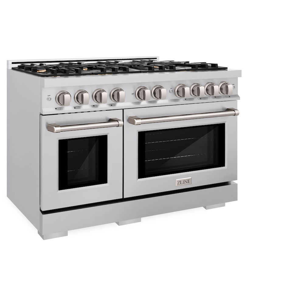 ZLINE 48 in. 6.7 cu. ft. Select Double Oven Gas Range in Stainless Steel with 8 Brass Burners, Open Box-Excellent Condition