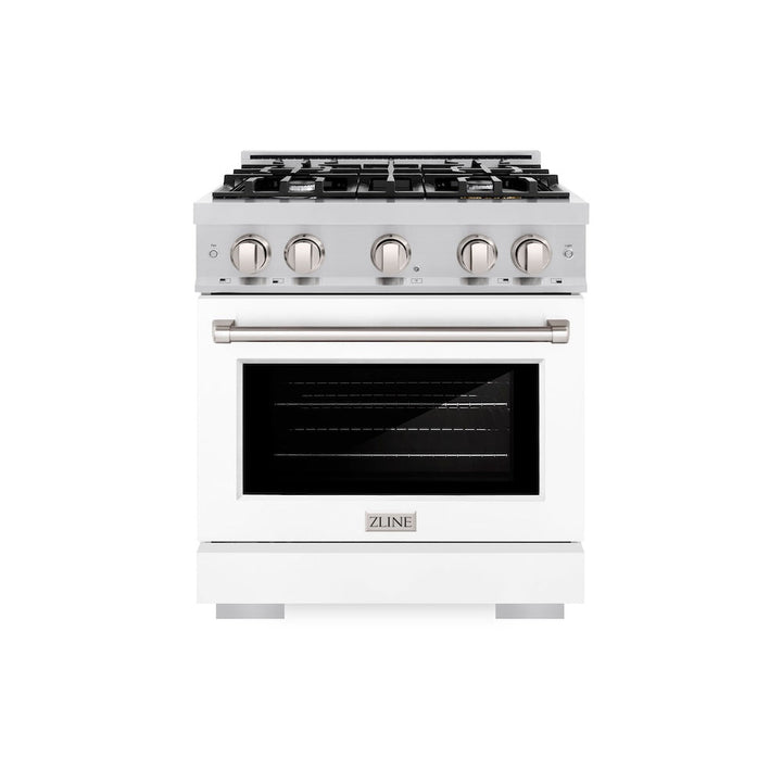 ZLINE 30 in. 4.2 cu. ft. Select Gas Range with 4 Burner Cooktop and Convection Gas Oven in Stainless Steel with White Matte Door, Open Box-Excellent Condition