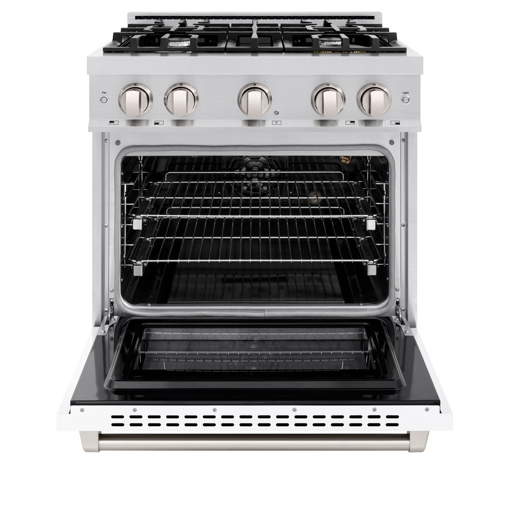 ZLINE 30" 4.2 cu. ft. Select Gas Range with 4 Burners in Stainless Steel with White Matte Door, HGR-WM-30