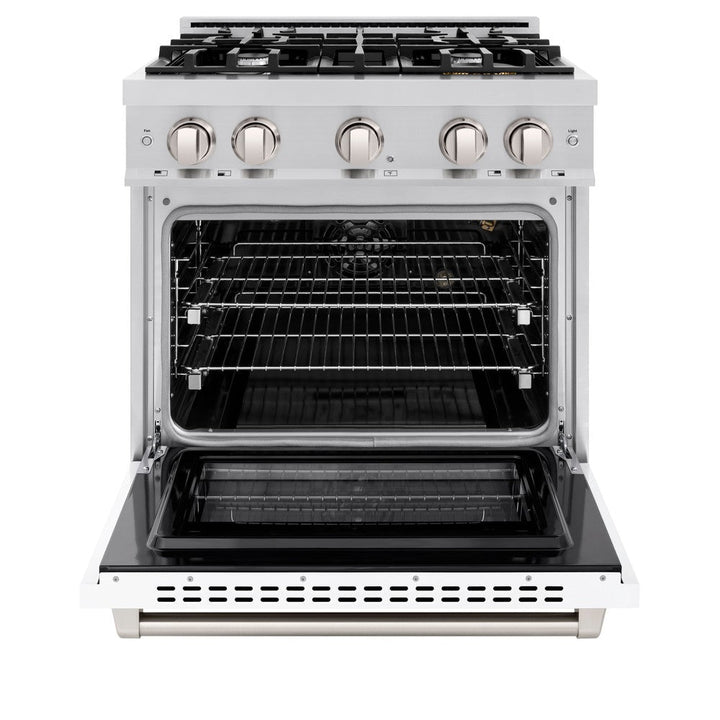 ZLINE 30" 4.2 cu. ft. Select Gas Range with 4 Burners in Stainless Steel with White Matte Door, HGR-WM-30