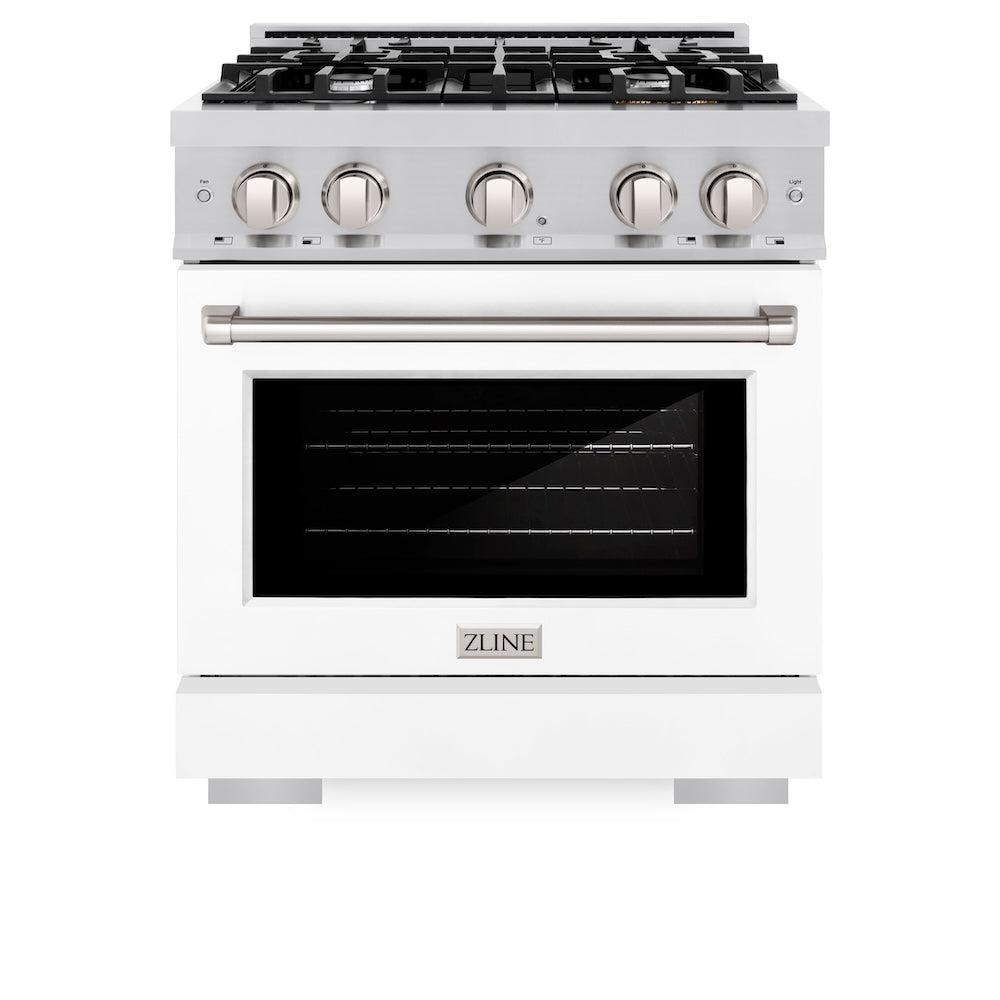 ZLINE 30 in. 4.2 cu. ft. Select Gas Range with 4 Burner Cooktop and Convection Gas Oven in Stainless Steel with White Matte Door, Open Box-Excellent Condition