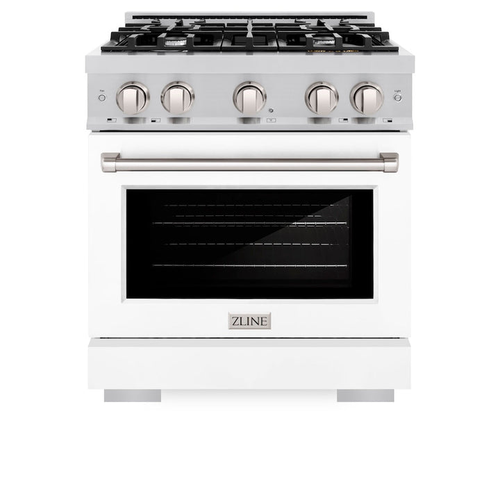 ZLINE 30 in. 4.2 cu. ft. Select Gas Range with 4 Burner Cooktop and Convection Gas Oven in Stainless Steel with White Matte Door, Open Box-Excellent Condition