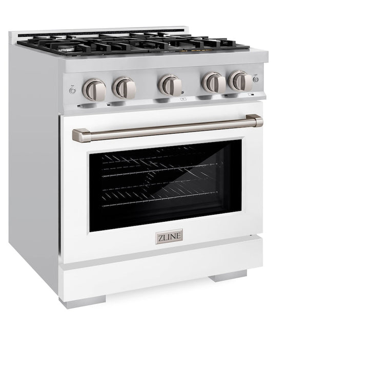 ZLINE 30 in. 4.2 cu. ft. Select Gas Range with 4 Burner Cooktop and Convection Gas Oven in Stainless Steel with White Matte Door, Open Box-Excellent Condition