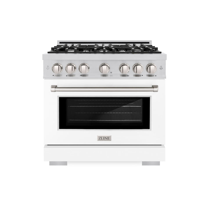ZLINE 36 in. 5.2 cu. ft. Select Gas Range with 6 Burner Cooktop and Convection Gas Oven in Stainless Steel with White Matte Door, Open Box-Excellent Condition