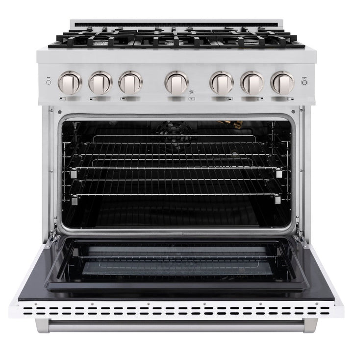 ZLINE 36" 5.2 cu. ft. Select Gas Range with 6 Burners in Stainless Steel with White Matte Door, HGR-WM-36