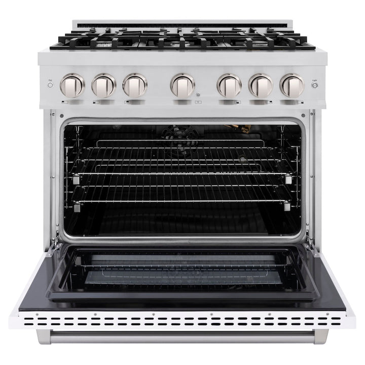 ZLINE 36 in. 5.2 cu. ft. Select Gas Range with 6 Burner Cooktop and Convection Gas Oven in Stainless Steel with White Matte Door, Open Box-Excellent Condition