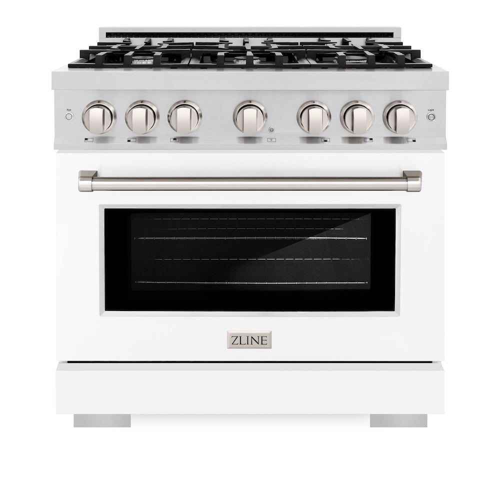 ZLINE 36 in. 5.2 cu. ft. Select Gas Range with 6 Burner Cooktop and Convection Gas Oven in Stainless Steel with White Matte Door, Open Box-Excellent Condition