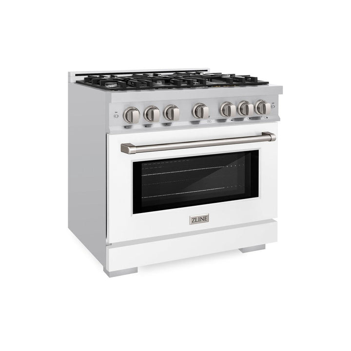 ZLINE 36" 5.2 cu. ft. Select Gas Range with 6 Burners in Stainless Steel with White Matte Door, HGR-WM-36