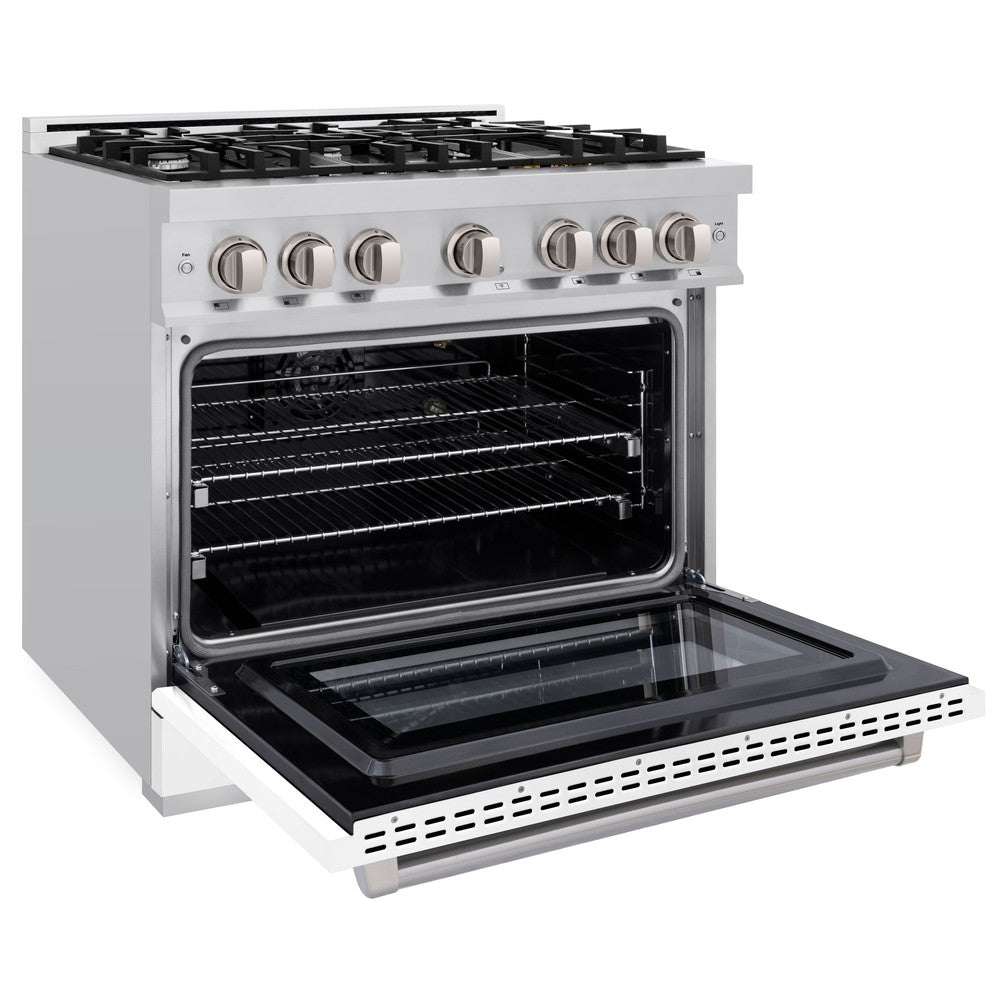 ZLINE 36" 5.2 cu. ft. Select Gas Range with 6 Burners in Stainless Steel with White Matte Door, HGR-WM-36