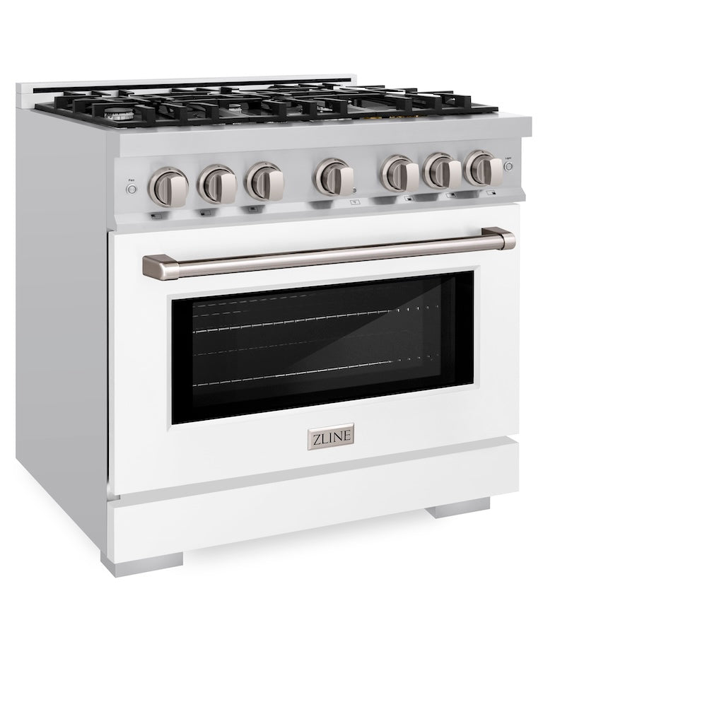 ZLINE 36 in. 5.2 cu. ft. Select Gas Range with 6 Burner Cooktop and Convection Gas Oven in Stainless Steel with White Matte Door, Open Box-Excellent Condition