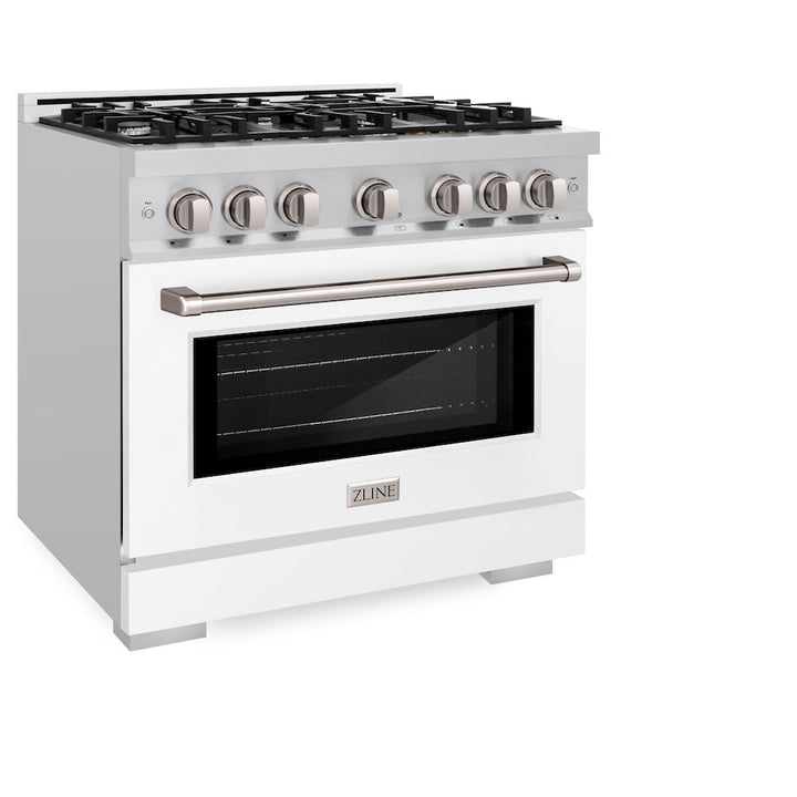 ZLINE 36 in. 5.2 cu. ft. Select Gas Range with 6 Burner Cooktop and Convection Gas Oven in Stainless Steel with White Matte Door, Open Box-Excellent Condition