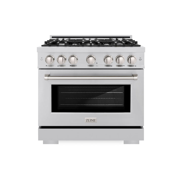 ZLINE 36 in. 5.2 cu. ft. Select Gas Range with 6 Burner Cooktop and Convection Gas Oven in Stainless Steel, Open Box-Excellent Condition