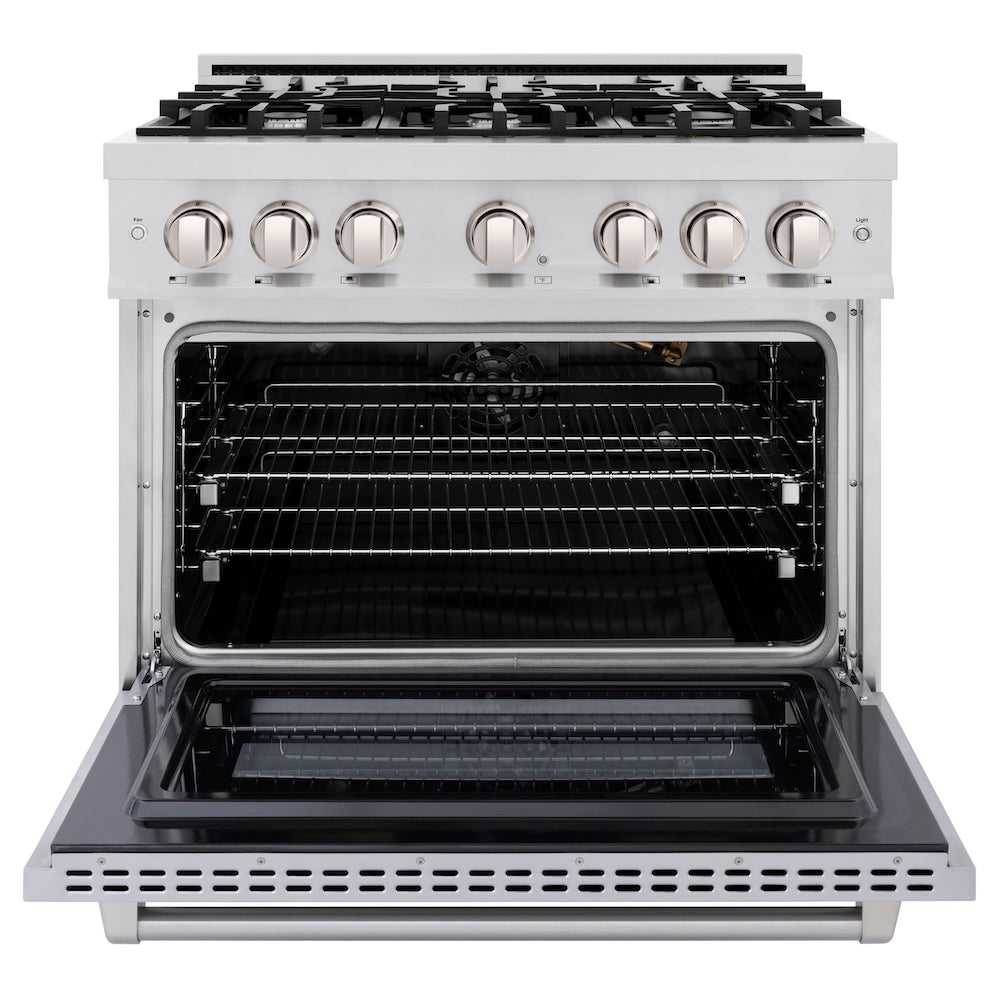 ZLINE 36 in. 5.2 cu. ft. Select Gas Range with 6 Burner Cooktop and Convection Gas Oven in Stainless Steel, Open Box-Excellent Condition