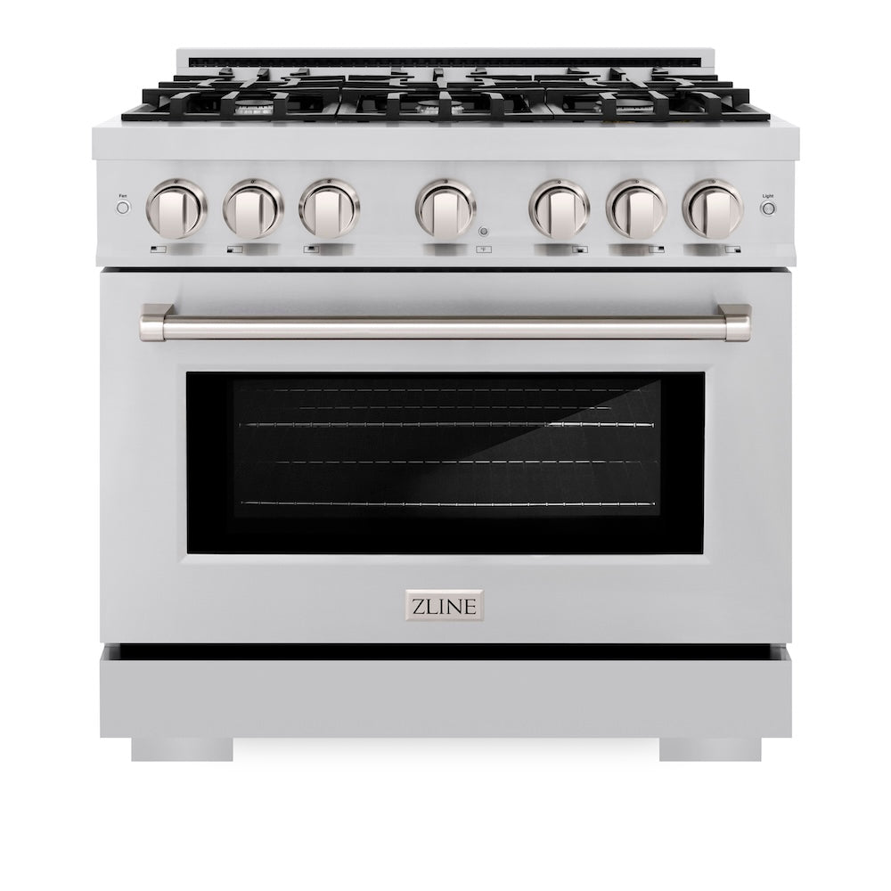 ZLINE 36 in. 5.2 cu. ft. Select Gas Range with 6 Burner Cooktop and Convection Gas Oven in Stainless Steel, Open Box-Excellent Condition